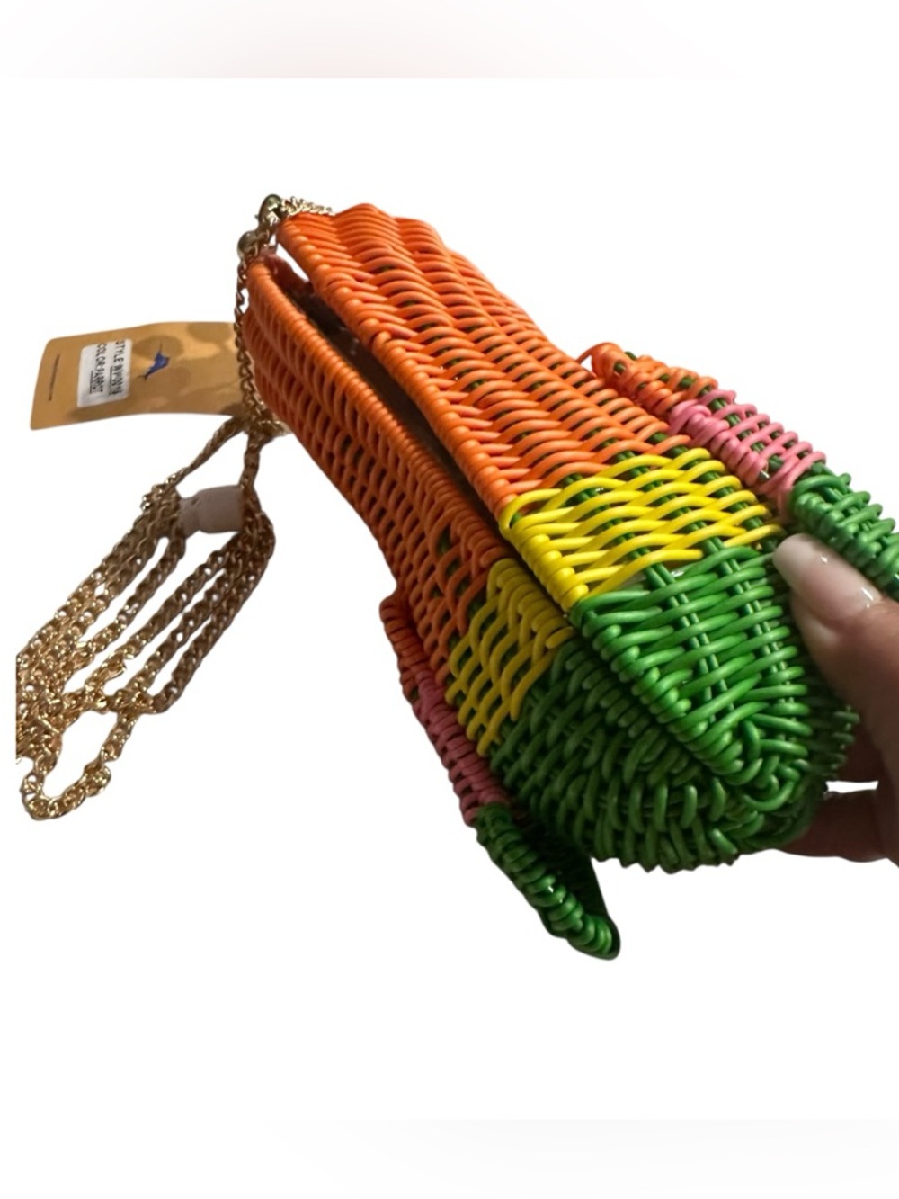Tommy Bahama Colorful Woven Parrot Purse- Orange, Green, Yellow, Pink - Picture 8 of 8